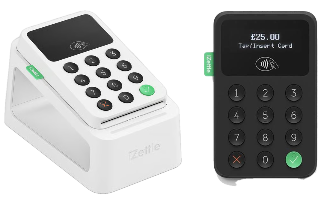 iZettle-kortlesere: hvit leser i dokk og svart leser